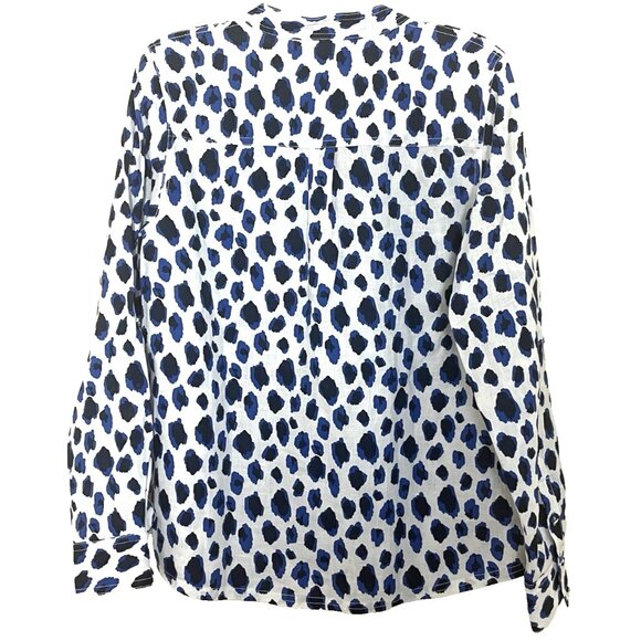 Boden Dolores Shirt Blouse US 10 Linen Roll Tab Long Sleeves Button Front Animal - Picture 3 of 10